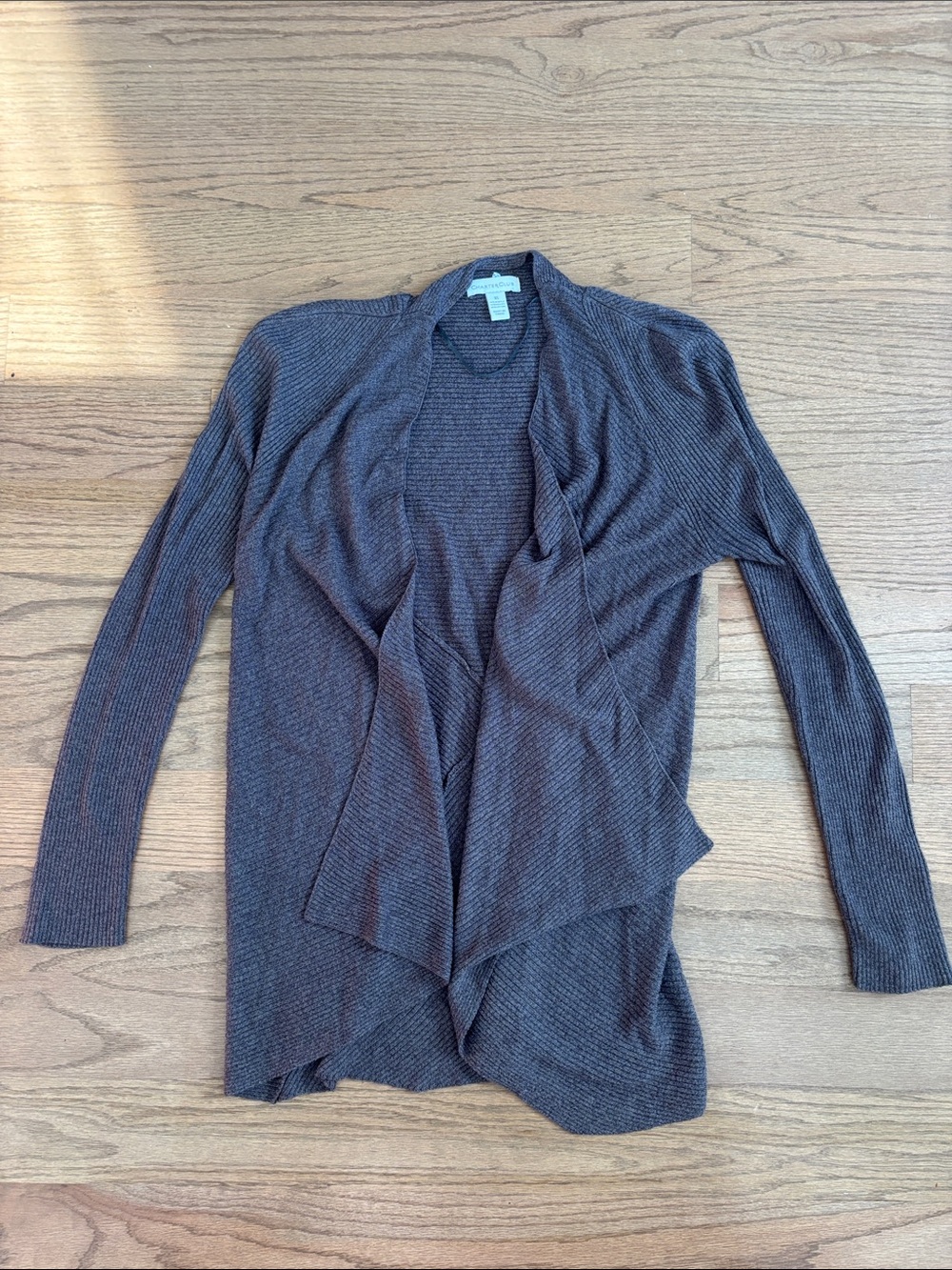 Charter Club Dark Gray Ribbed Open-Front Cardigan